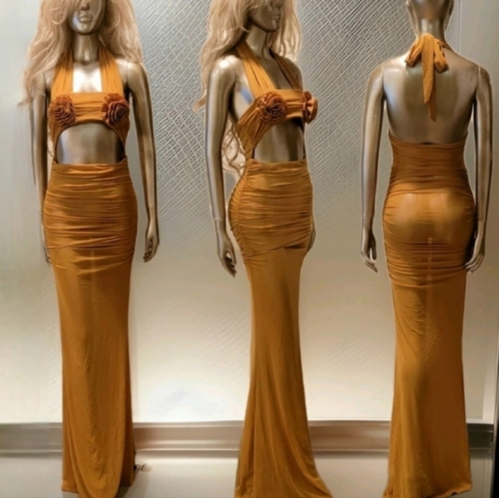 NWT Elegant Rosette Halter Neck Mesh Ibiza Festival Resort Bodycon Maxi Dress - Picture 15 of 16